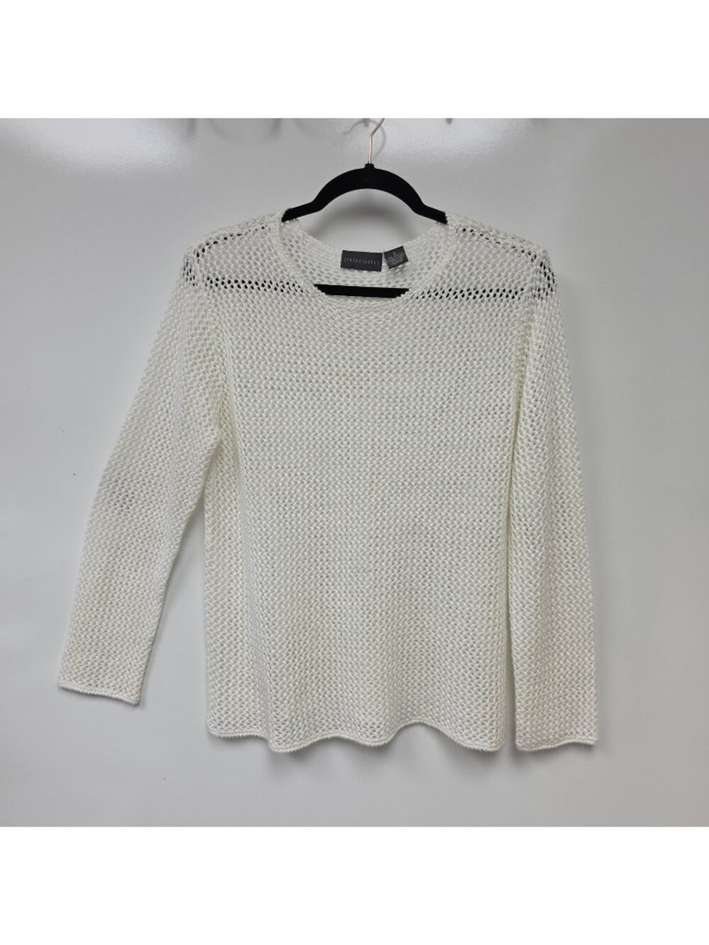 Relativity Sweater Womens Medium White Open Knit Crewneck Lightweight Pullover